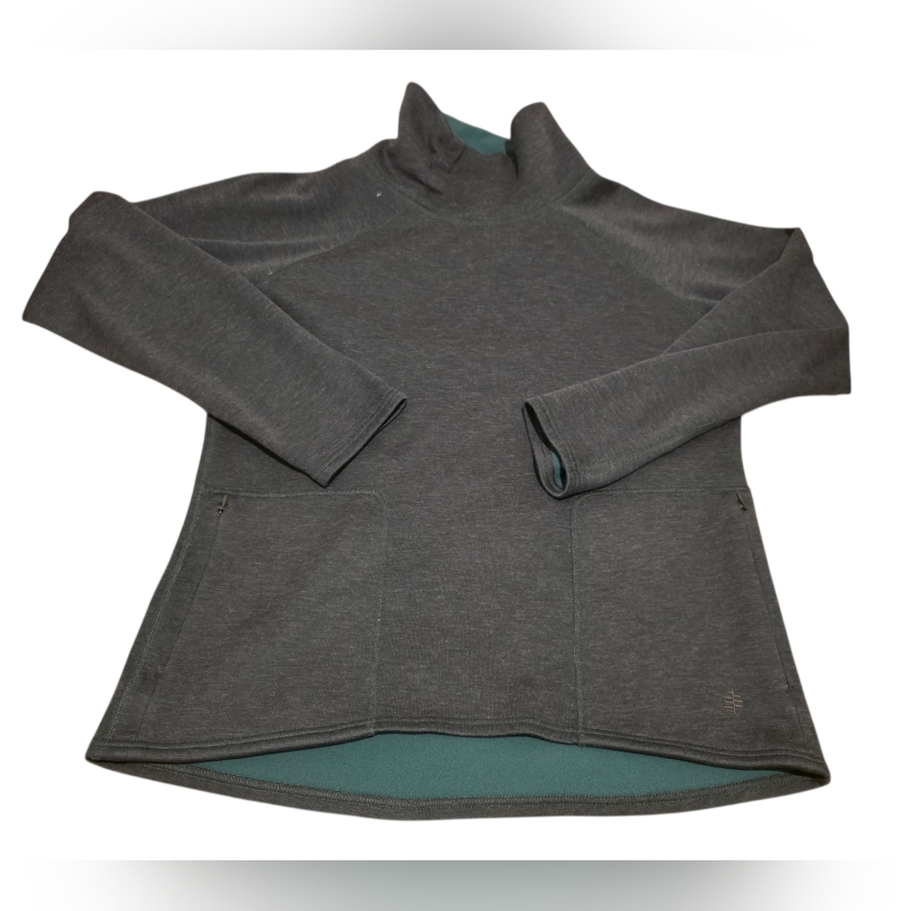 Reversible Women's Green & Gray Fleece Turtleneck Pullover Zip Pockets Size S